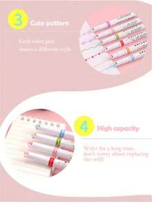 6pcs Fluorescent Pens, Journaling Curved Pens, Roller Flower Pens, Double-Headed Printing Outline Pens, Creative Wave Flower Roller Ball Pens