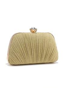 Fashion Pink Color Glitter Finger Ring Women Evening Bags Diamonds Metal Luxury Prom Clutch Bags Ruched Casual Party Wedding Chain Handbags - Gold - View 3