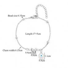 1pc New Fashion Eye & Letter Silver Stainless Steel Beaded Chain Bracelet, Women - Silver Stainless Steel - View 2