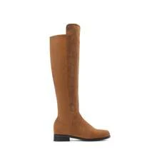 Women Reserve Tall Boots, Flat Low Heel Stretchy Knee High Boots Comfortable Round Toe Suede Slouch Side Zipper Fashionable Solid Color Boots - 駝色 - 查看 2