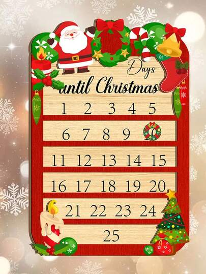 1 件圣诞倒计时日历，圣诞木制装饰，圣诞老人倒计时，带有彩色装饰的圣诞挂历，节日主题，圣诞装饰，适合家居装饰，圣诞节，新年