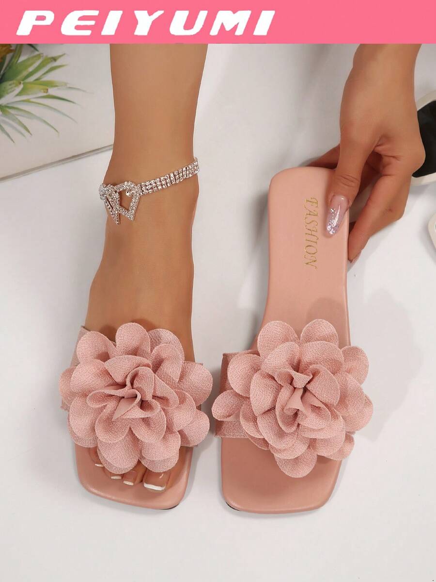 Women's Elegant Flat Sandals, Fashionable Floral Decor, Comfortable & Versatile, Suitable For Outdoor And Beach Wear