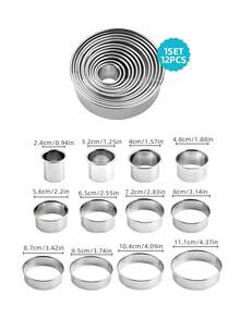 3/5/11/12件套不锈钢蛋糕模具，圆形模具，饺子切割器，吐司研磨工具套装，不锈钢慕斯蛋糕模具圈，圆形蛋糕圈，慕斯蛋糕圈，蛋糕模具，烘焙模具，可机洗，不锈钢材质 - 銀色 - 查看 10