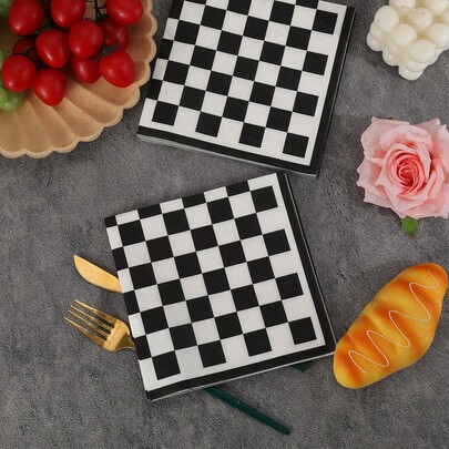 Schwarz-weiß karierte Rennthema Party Heim Dekoration Papierservietten