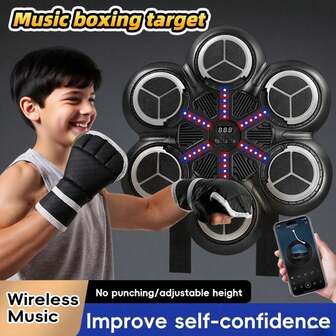 Music Boxing Machine For Kids & Adults - Bluetooth Wall-Mounted Boxing Pad With Gloves, Rhythm Lights & 2-Player Battle Mode, Home Fitness Equipment | Sports Toy Gift For Boy, Boys, Girls & Teens (Ages 6+)