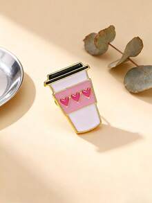 1pc Creative Heart-Shaped Bubble Tea Cup Brooch, Pink Tea Cup Badge Pin, Bag/Clothing Decor, Gift For Friends & Students