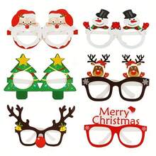 2 Sets Christmas Santa Claus, Christmas Tree, Reindeer Paper Glasses, Frame-Style Christmas Glasses, Photo Props, Halloween, Christmas Event And Party Decorations