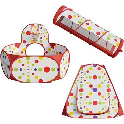 Casa de Campaña, Túnel y Alberca de Pelotas 3 en 1, Juguete para Niñas y Niños, Tienda Plegable Ligera y Portátil, Color Rojo (Pelotas no Incluidas)