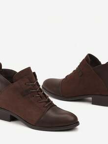 Classic Lace-Up Flat Ankle Boots - Women's Casual Winter Boots - Brown - View 6
