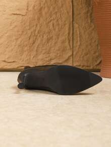 女士秋冬新款百搭过膝长靴，棕色绒面革修身弹力尖头高跟靴，性感猫跟靴，派对靴 - 黑色 - 查看 5