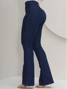 Women's Flare Jeans, High Waist, Bell Bottom - 藏蓝色 - 查看 7