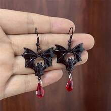 1 par de pendientes góticos de murciélago vampiro oscuro para mujeres, Halloween - Negro - Ver 5