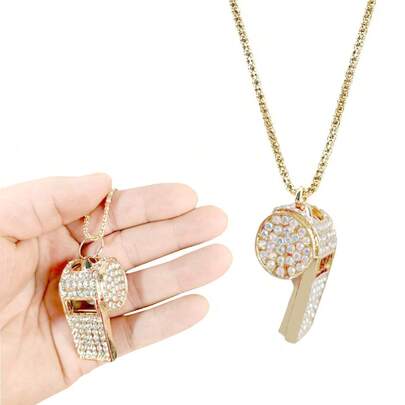 1/2/5pcs Elegant Gold-Plated Whistle Pendant Necklace, Fashion Whistle Jewelry Tool, Outdoor Survival Whistle, Metal Referee Whistle, Luggage Hanger, Emergency Survival Whistle, And Referee Whistle, Elegant Necklace For Men And Women, Party Host Supplies, Maintain Order, Suitable For Outdoor Activities, School , Hiking, Camping, Travel, Thanksgiving, Valentine's Day, Christmas, Party, Birthday, Memorial Gift, New Year Gift, Women's Gift, Men's Gift, Party Favors