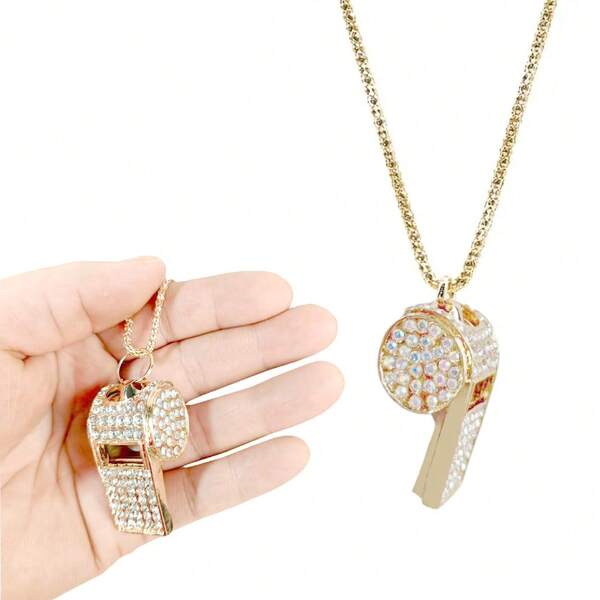 1/2/5pcs Elegant Gold-Plated Whistle Pendant Necklace, Fashion Whistle Jewelry Tool, Outdoor Survival Whistle, Metal Referee Whistle, Luggage Hanger, Emergency Survival Whistle, And Referee Whistle, Elegant Necklace For Men And Women, Party Host Supplies, Maintain Order, Suitable For Outdoor Activities, School , Hiking, Camping, Travel, Thanksgiving, Valentine's Day, Christmas, Party, Birthday, Memorial Gift, New Year Gift, Women's Gift, Men's Gift, Party Favors