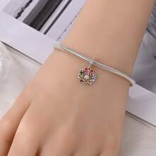 1 Pc Sterling Silver S925 Christmas Element Pendant, Colorful Christmas Wreath Pendant, DIY Christmas Necklace Bracelet, Christmas Gift