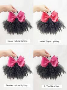 1pc Big Go Afro Kinky Marley Ponytail With Elastic Bow Clip, Soft Hair, Kids Braided Ponytail, Suitable For Girls - Black - View 8