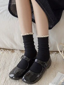 1 Pair/2 Pairs Women's Green Mid-Calf Socks - Black - View 6