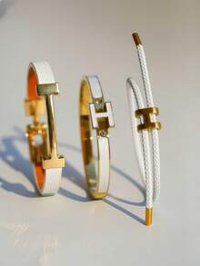 3 件时尚别致的金色字母皮革手链，送给女朋友的礼物 - 3pcs-白色 - 查看 4