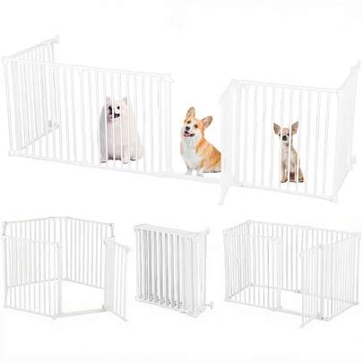 Advwin 6 Panels Metal Dog Gate Playpen With Door, Adjustable Extra Wide 90cm To 380cm, 74cm Height Foldable Safety Gates For Doorways, Tall Fence Indoor Outdoor Pet Barrier For Stairs Hallways