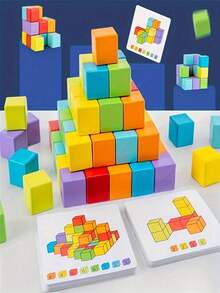 30/50/100Pcs Random Color Wooden Blocks 0.79 Inches, Colored Wood Particles, Cube Blocks Stacked Square Wooden Toys, Color Recognition Math Cube Teaching AIDS, Montessori Early Instruction AIDS, Square Pine Blocks DIY Geometric Table Office Stress Relief Games, Fidget Toys (Some Parts May Be Random) Room Decoration, Birthday Gift/Halloween Gift/Christmas Gift - Multicolor - View 2