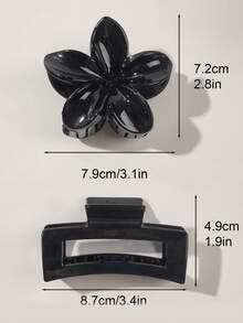 4个波西米亚琥珀色豹纹和黑色亮面混色雏菊方形发夹，大号发爪夹，适合凌乱发髻、公主发型、沙滩和派对配饰 - 彩色 - 查看 3