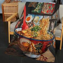 280gsm Fall BlanketJapanese Ramen Plaid Flannel Throw Blanket - Cozy All-Season Warmth, Vibrant Noodle Soup & Ramen Design, Portable Office, Sofa, Bed, Car, Travel Blanket, Travel Blanket| Contemporary Design| Durable Blanket