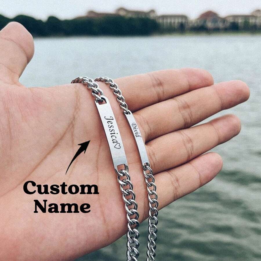 Engraved Couple Bracelets-Custom Text/Symbol Engraved Bracelet-Magnetic Couple Bracelet-Adjustable Bracelets-Lover/Couple Gift Personalized Gifts, Anniversary Gift - Multicolor - View 1