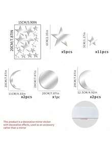 6pcs Acrylic Mirror Wall Sticker New Sun Moon Combo Bedroom Living Room Removable Removable 3D Acrylic Mirror Crystal Moon And Star Wall Decals DIY Home Art Deco Mural Bedroom Room Ceiling Bathroom TV Background Home Decoration Back To School Room Decor School Supplies - Silver - View 13