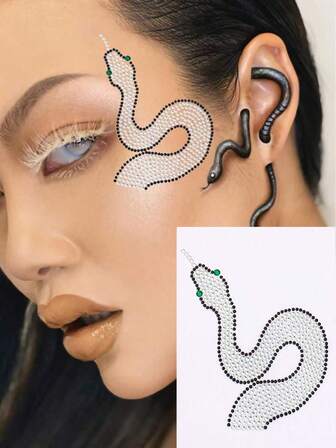 Snake Makeup Self-Adhesive Stickers, Glitter, Music Festival, Retro Style Artistic Makeup, Glitter Body Painting, Accessories, Temporary Tattoos. Face Decorations For Halloween