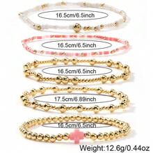 5件套波西米亚粉色十字架铜珠手链，珍珠手链，可叠戴手链，金珠手链，弹性手链，防水，防汗，不褪色，生日礼物，家庭礼物，浪漫礼物，圣诞礼物，复活节礼物，幸运礼物 - 彩色 - 查看 5