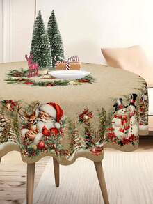 1pc Christmas Tablecloth, Vintage Santa Claus Snowman Winter Village, Polyester Tablecloth, Round/Rectangular, Christmas Party Home Kitchen Dining Table Decor, Christmas Gift - Multicolor - View 12