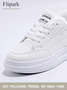 Flipark 1 Pair Women's Thick Sole Lace-Up Casual Sneakers, Thermal Lined, Fashion & Warm, Fits Size 35-43 (Recommend Ordering One Size Up), Versatile Thick Bottom Shoes For Winter