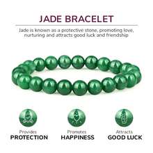 Vibe Green Jade Bracelet - Healing Wealth Bracelet - Jade Beaded Bracelet Women Men - Bring Good Luck Prosperity And Emotional Balance - Adjustable Size - 拉長石,紫水晶,黑碧璽 - 查看 11