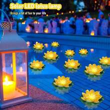 1/2/4PCS 太阳能 LED 莲花灯，带灯浮动莲花灯，IP44 泳池装饰仿真 LED 莲花灯 3 种颜色，装饰桌面、庭院、花园、婚礼、池塘、景观装饰浮动花灯。 - 彩色 - 查看 1