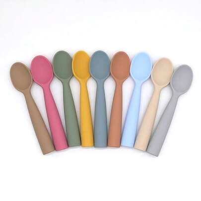 Bneseus 3pcs Baby Feeding Utensils Set, Silicone Feeding Spoons, Colorful Children's Spoons, Silicone Bent Spoon Set, Suitable For Beginner Spoons, Help Baby Learn To Eat, Baby Flip Spoon Tool, Encourage Independent Feeding, Suitable For Boys And Girls Home Or Travel Use