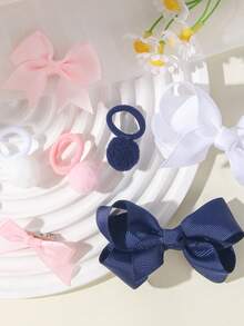 32pcs Assorted Bow Hair Accessories Set, Including White, Navy Blue, Pink Bows, Hair Clips And Hair Ties, Cute And Versatile Hair Decorations Suitable For Girls - Multicolor - View 10