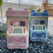 逼真存取儿童ATM存钱罐卡通密码智能音乐存钱罐创意硬币密码收纳盒幼儿园儿童生日礼物玩具密码存钱柜 - 彩色 - 查看 4
