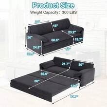 66 Inch Queen Size Sleeper Sofa Bed, 3 In 1 Convertible Pull Out Couch Velvet Loveseat Sofa Couch Bed With Side Pockets For Apartment, Bedroom, Living Room, Dark Gray,20014016 - 藍色 - 查看 2