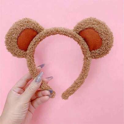 1 pieza/2 piezas/3 piezas Diademas con orejas de oso suaves, aros para el cabello con orejas de ratón de peluche para lavarse la cara, diademas con diseño de animales de dibujos animados para disfraz de Halloween