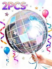 2/3/4 Stück Regenbogen Discokugel Folie Ballons, Laser Silber, Blau und Pink 4D Ballons, 22 Zoll Disco Einzelparty Dekorationen, modische Geburtstags Party Zubehör, 70er-80er Jahre Party Dekorationen, Disco Thema, Weihnachten, Muttertag, Abschluss