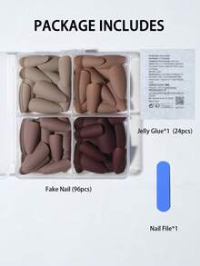 96片（4色）哑光杏仁形亚克力美甲贴纸，完美贴合，包含1瓶凝胶胶水和1把指甲锉，适合秋冬季节、日常佩戴和派对美甲。 - 彩色 - 查看 5