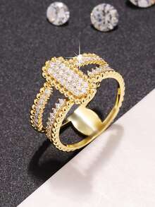 1pc Luxury Elegant Sparkling Wide Band Cubic Zirconia Ring, Suitable For Mother's Day, Birthday, Party, Wedding, Engagement, Holiday Surprise