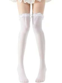 1 Pair Bow Lace Over-The-Knee Socks – Y2K Style Thigh High Socks, Perfect For Mini Skirts, Cute Kawaii Hosiery - 黑色 - 查看 5