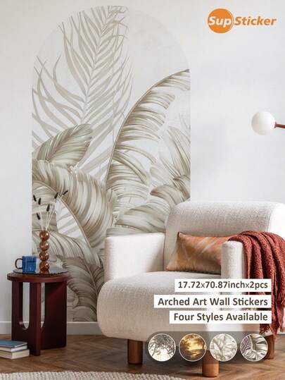 1 Roll 2pcs PVC Material 17.72X70.87inch Modern Minimalist Style Arched Wall Decals, Self-Adhesive Removable Wallpaper, Thick Wear-Resistant Wall Stickers, Suitable For Bedroom Headboard, Entryway, Living Room Backdrop, Furniture Side, For Home Decor, Space Renovation And Renewal Wall Paper Wall Decor Room Decor Wallpaper Peel And Stick