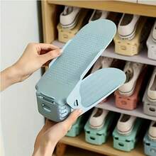 10 件黑色/白色/蓝色可调节鞋子收纳架，节省空间的塑料鞋架，适用于各种鞋子，适用于入口、走廊、客厅、卧室、浴室的家居收纳解决方案