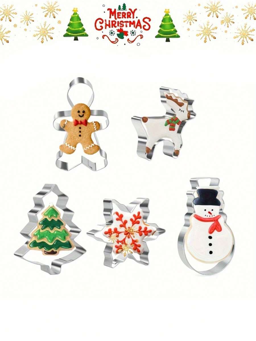 Conjunto de 5 cortadores de biscoitos de Natal, moldes para biscoitos de inverno, combinação de moldes para assar em Natal, confeitaria, biscoitos de fondant, boneco de gengibre, árvore de Natal, moldes para biscoitos de confeitaria para o Natal, decorações de Natal, pijamas de Natal, presentes de Natal, decoração de Natal