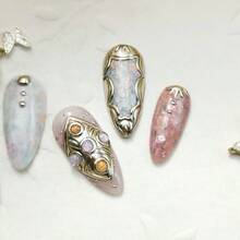 Local Delivery | Handmade Press On Nails,10pcs, Dreamy Fairy Style Finished Nail Art, With A Pink Tone And Blended Base Color Matched With Exquisite Metal Decorations, Featuring Adhesive Fake Nails And Butterfly Shaped Fake Nails. Romantic, Fashionable, Reusable, Simulation Style, Artificial Nails, Suitable For Weekend Parties And Gatherings, And Giving Gifts To Friends. Local Delivery |48h Ship|US Stock|Super Explosive Product - 藕粉色 - 查看 8