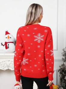 Sweater Christmas Snowflake Happy Sparrow Red Women's Autumn/Winter