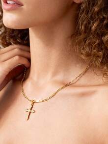 1pc Cross Necklace For Women,14K Gold Plated Cross Pendant Necklace Dainty Gold Cross Necklaces For Women Small Cross Charm Necklace Simple Cute Choker Necklaces Gold Jewery - 金色 - 查看 10