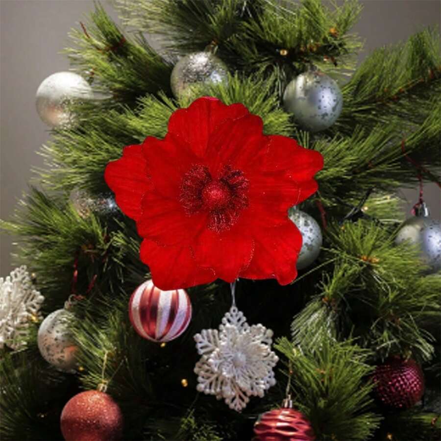 Artificial Christmas Flower Insert Festive Tree Vase Decoration Picks For DIY Craft Wreath Home Holiday Decor - Red - View 1